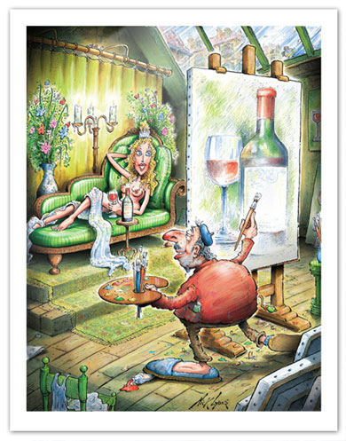 Artist draws wine bottle